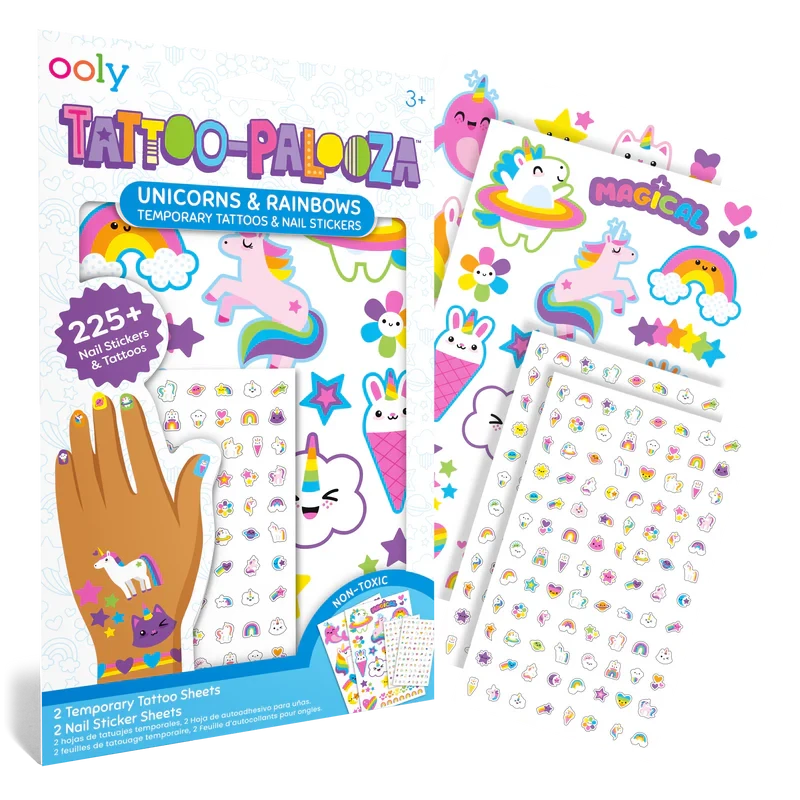 Tattoo-Palooza Temporary Tattoos & Nail Stickers - Unicorns & Rainbows Tattoos Ooly 