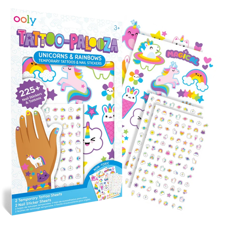 Tattoo-Palooza Temporary Tattoos & Nail Stickers - Unicorns & Rainbows Tattoos Ooly 