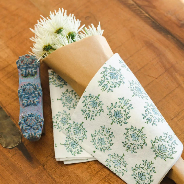Tea Towel- Lotus, Sage, & Uniform Blue Tea Towels The Mended Company 