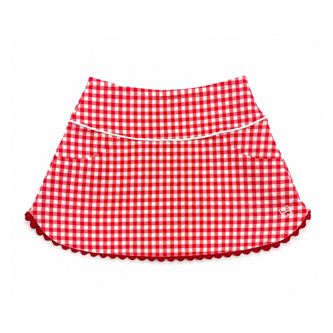 Teegan Tennis Skort- Candy Apple Red Minigingham Girl Skirt Set Athleisure 