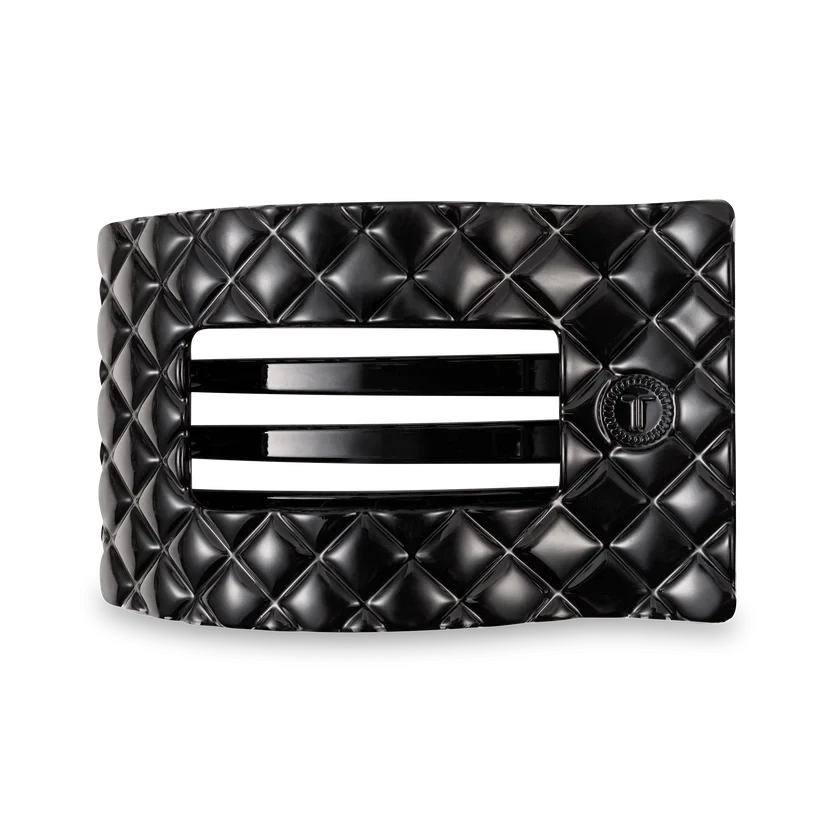 Teleties Flat Rectangle Hair Clips - Large Womens Hair Accessory Teleties Jet Black Quilted 