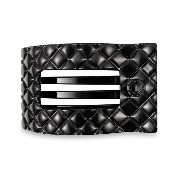 Teleties Flat Rectangle Hair Clips - Large Womens Hair Accessory Teleties Jet Black Quilted 