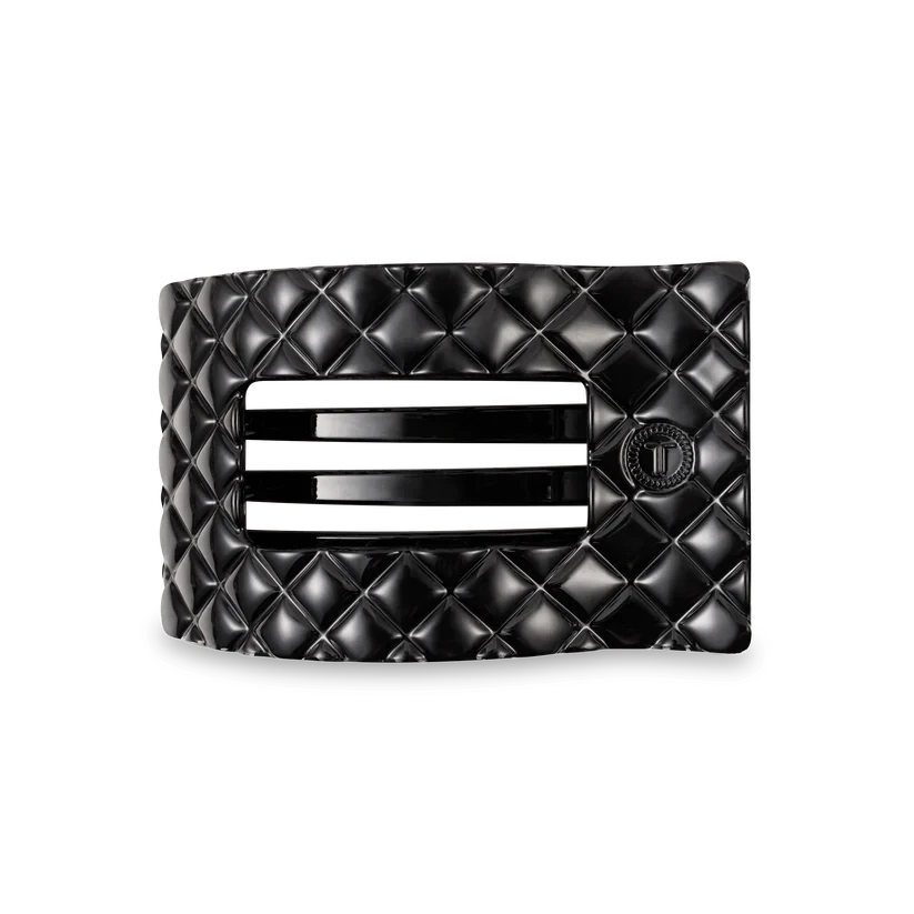 Teleties Flat Rectangle Hair Clips - Medium Womens Hair Accessory Teleties Jet Black Quilted 
