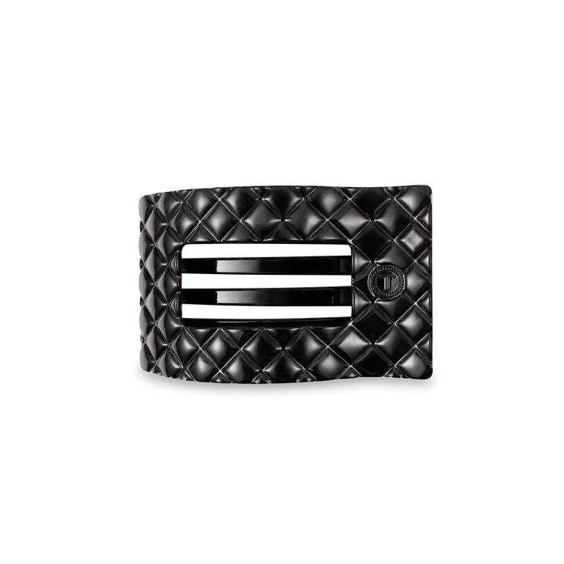 Teleties Flat Rectangle Hair Clips - Small Womens Hair Accessory Teleties Jet Black Quilted 