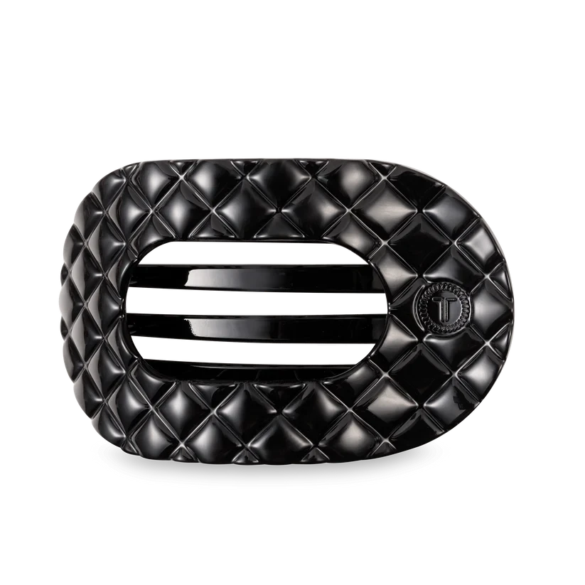 Teleties Flat Round Hair Clips - Large Womens Hair Accessory Teleties Jet Black Quilted 