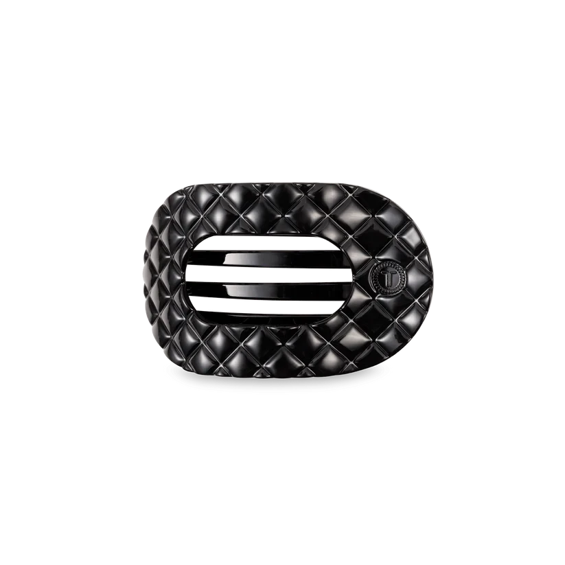 Teleties Flat Round Hair Clips - Small Womens Hair Accessory Teleties Jet Black Quilted 