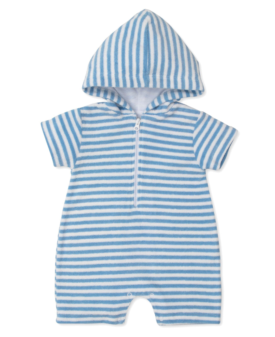 Terry Cloth Hooded Romper - Light Blue Striped Boy Romper Kissy Kissy 