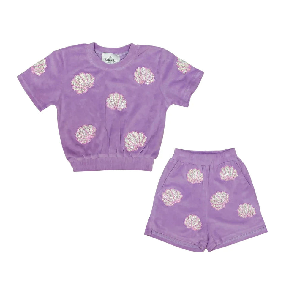 Terry Cloth Seashell Shorts - Lavender Girl Shorts Belle Cher 