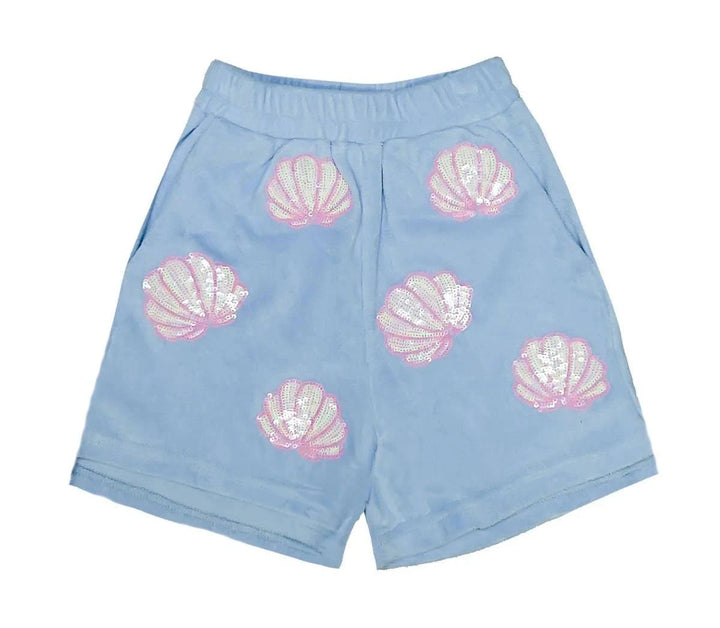 Terry Cloth Seashell Shorts - Light Blue Girl Shorts Belle Cher 