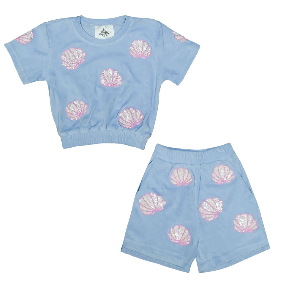 Terry Cloth Seashell Shorts - Light Blue Girl Shorts Belle Cher 