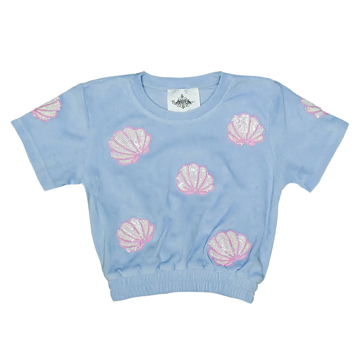 Terry Cloth Seashell Top - Light Blue Girl Shirt Belle Cher 