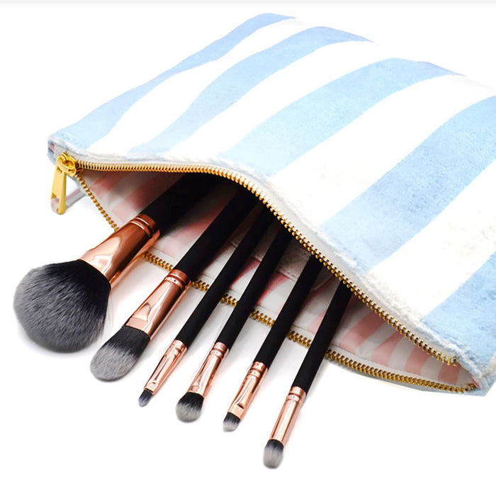 Terry Pouch - Large - Blue Stripe Cosmetic/Accessories Bags 8 Oak Lane 