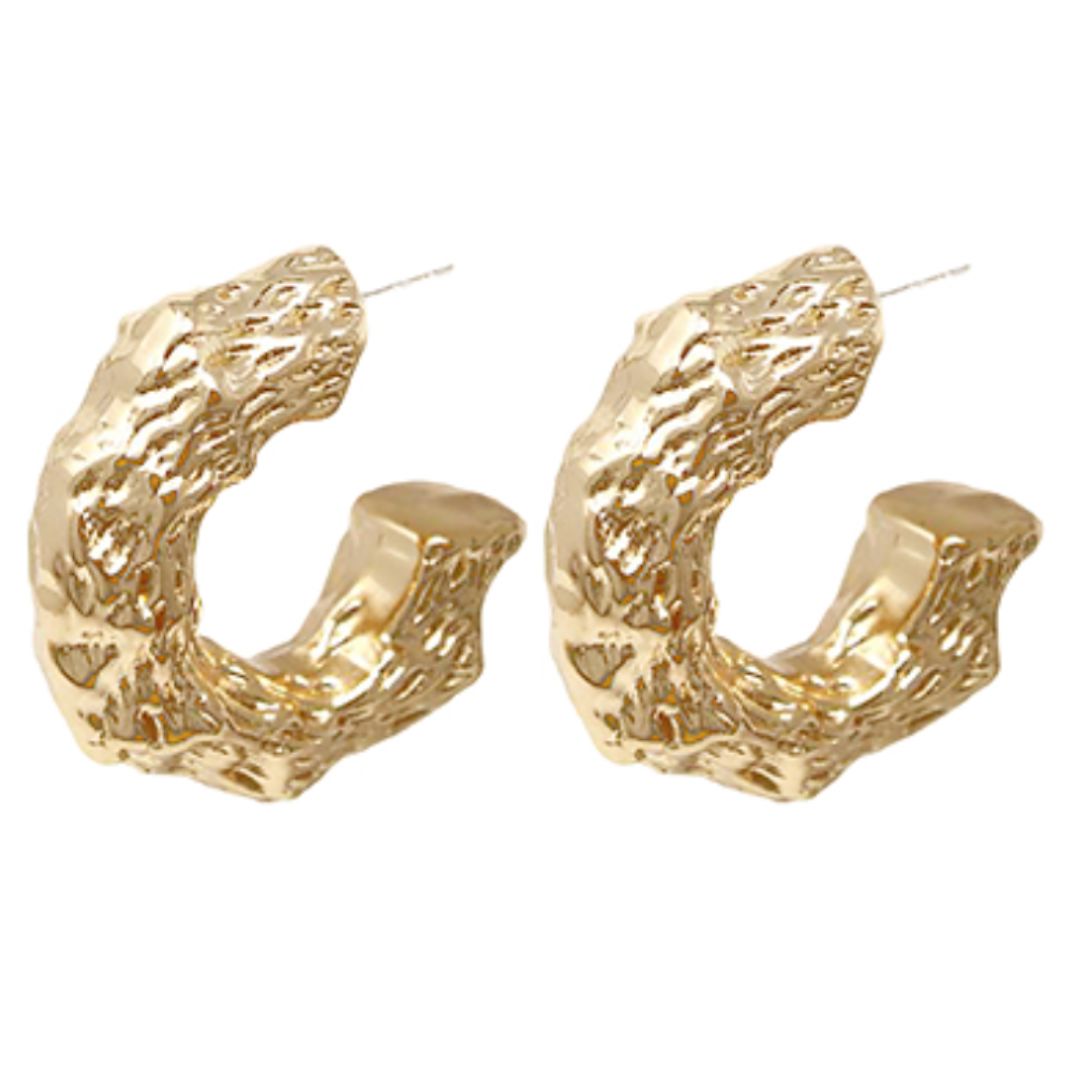 Textured Chunky C Hoops Womens Earrings Golden Stella 