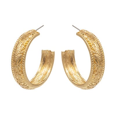 Textured Metal Open Hoops Womens Earrings Golden Stella 