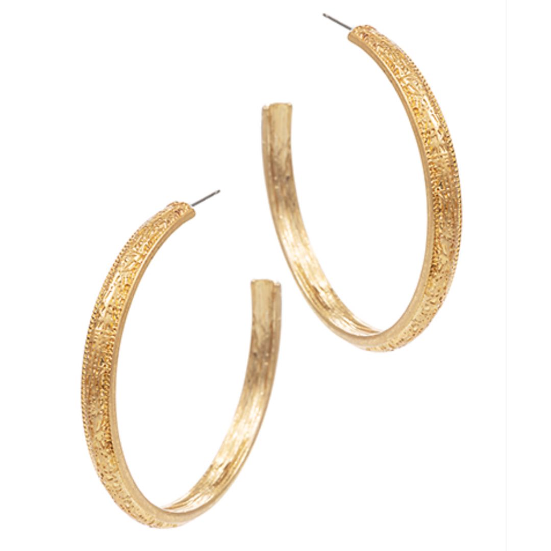 Textured Metal Open Hoops Womens Earrings Golden Stella 
