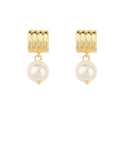Textured Round Pearl Drop Earrings Womens Earrings Golden Stella 