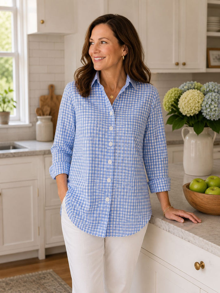 The Beach House Blouse - Blue Check Womens Shirt Diane Bailey 