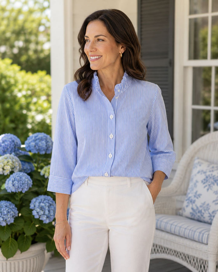 The Beach House Blouse - Blue Stripes Womens Shirt Diane Bailey 