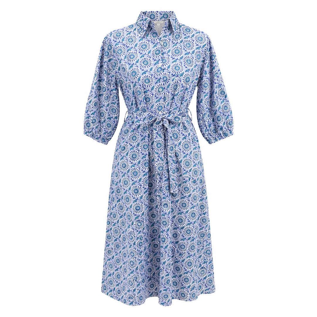 The Lowcountry Midi Dress - Harbor Tile Blue Womens Dress Hibiscus Linens 