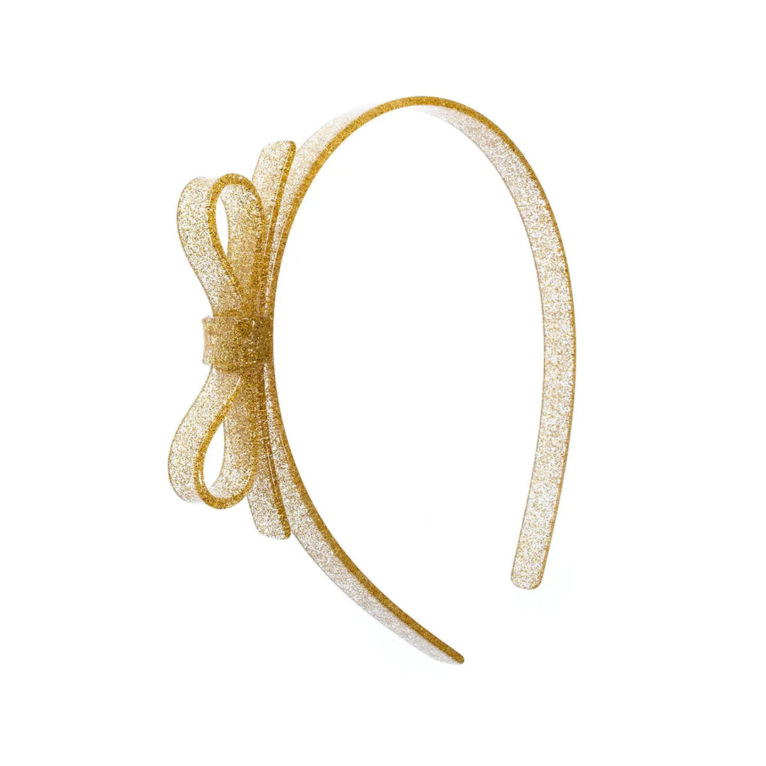 Thin Bow Headband Girl Headband Lilies and Roses Gold Glitter 