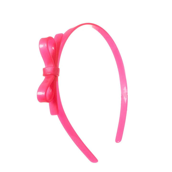 Thin Bow Headband Girl Headband Lilies and Roses Neon Pink 