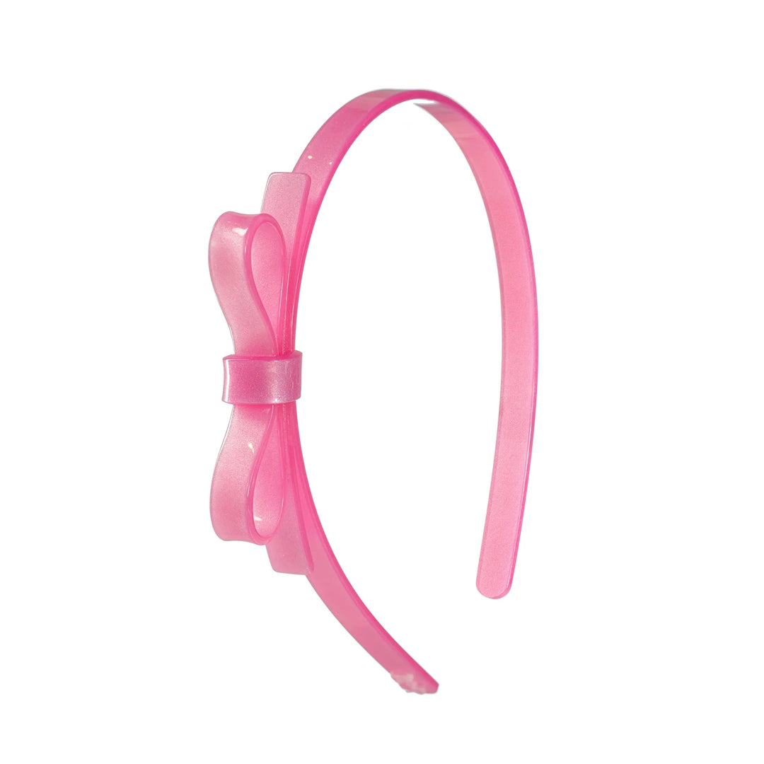 Thin Bow Headband Girl Headband Lilies and Roses Pink Satin 