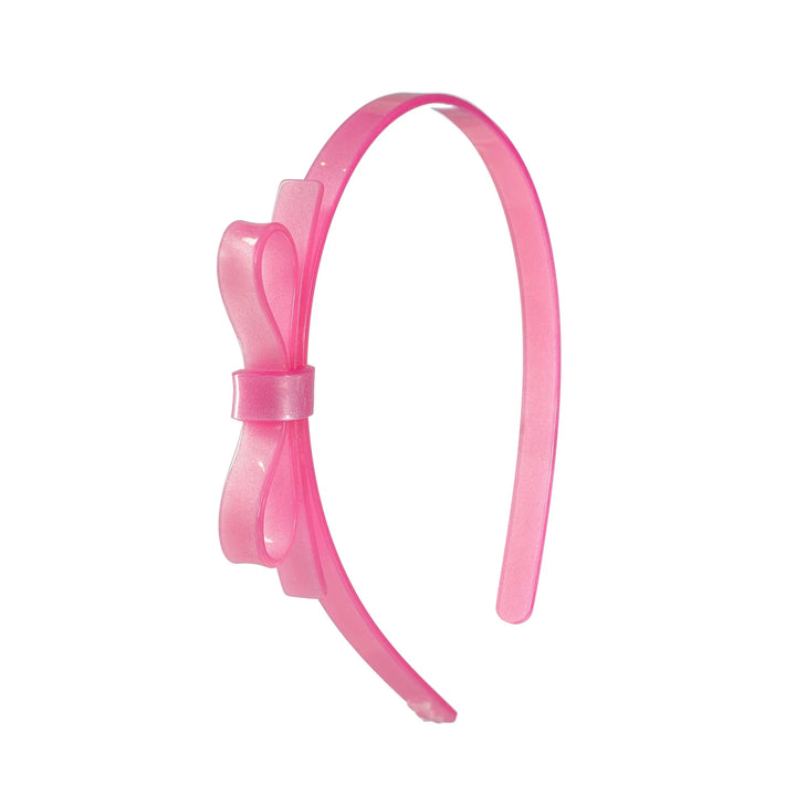 Thin Bow Headband Girl Headband Lilies and Roses Pink Satin 