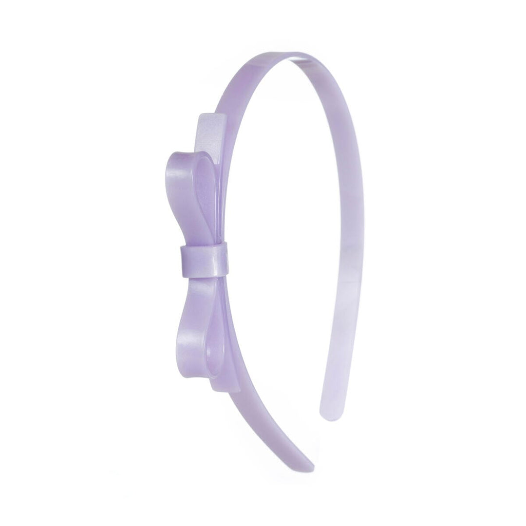 Thin Bow Headband Girl Headband Lilies and Roses Purple Satin 