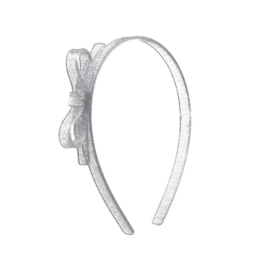 Thin Bow Headband Girl Headband Lilies and Roses Silver Glitter 