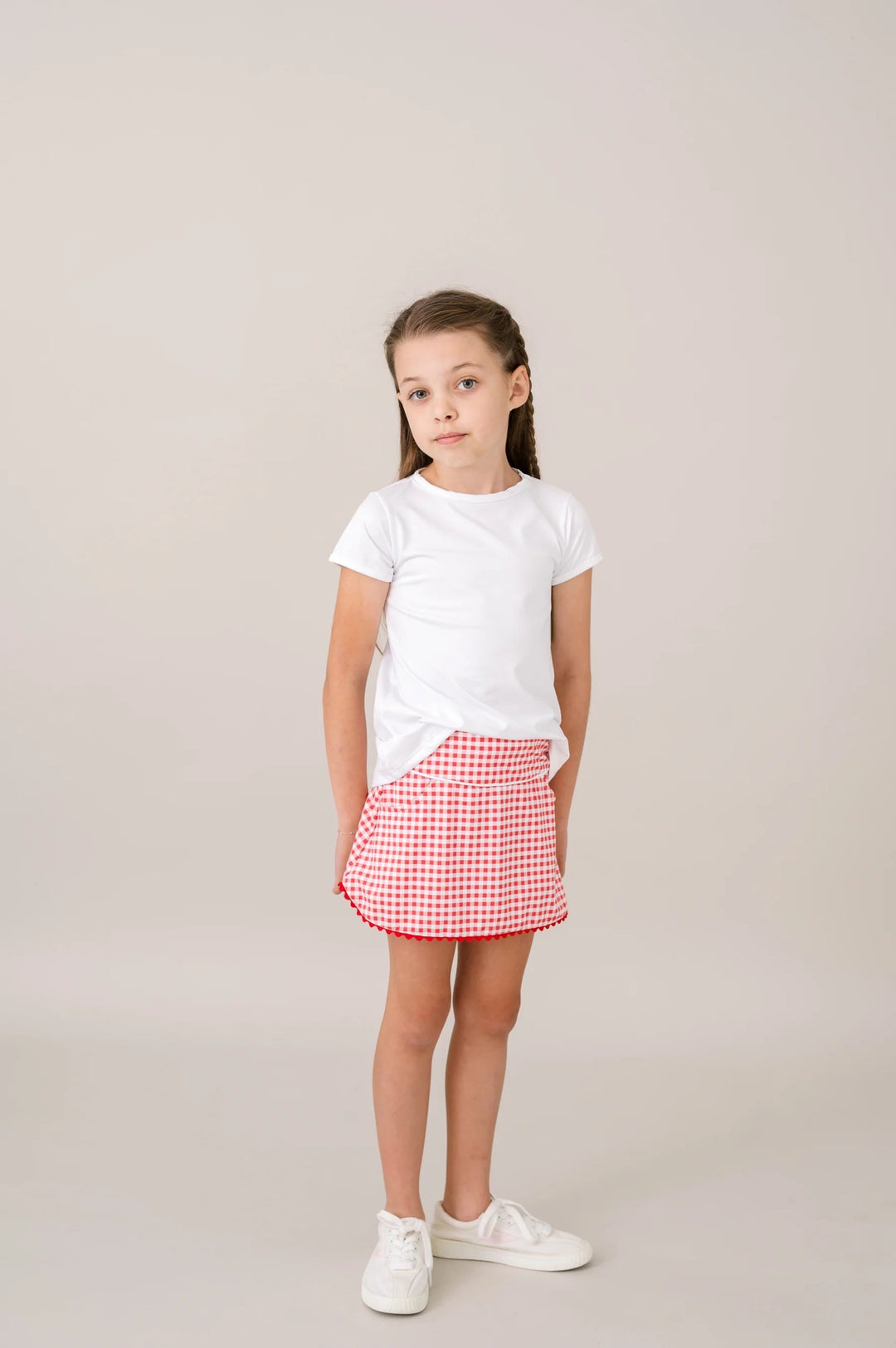 Tiffany Skort - Candy Apple Red Gingham Girl Skirt Set Athleisure 