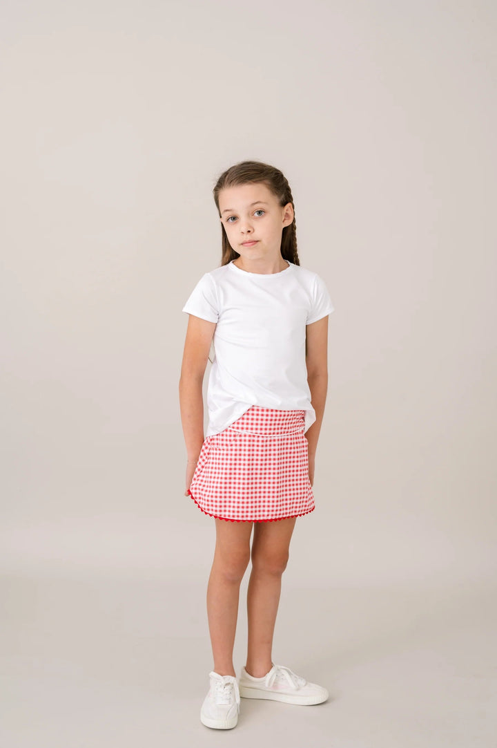 Tiffany Skort - Candy Apple Red Gingham Girl Skirt Set Athleisure 