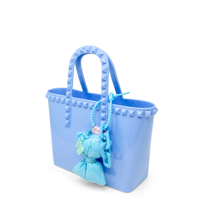 Tiny Jelly Stud Tote w/ Puffy Bow Charm - Blue Girl Purse Tiny Treats and Zomi Gems 
