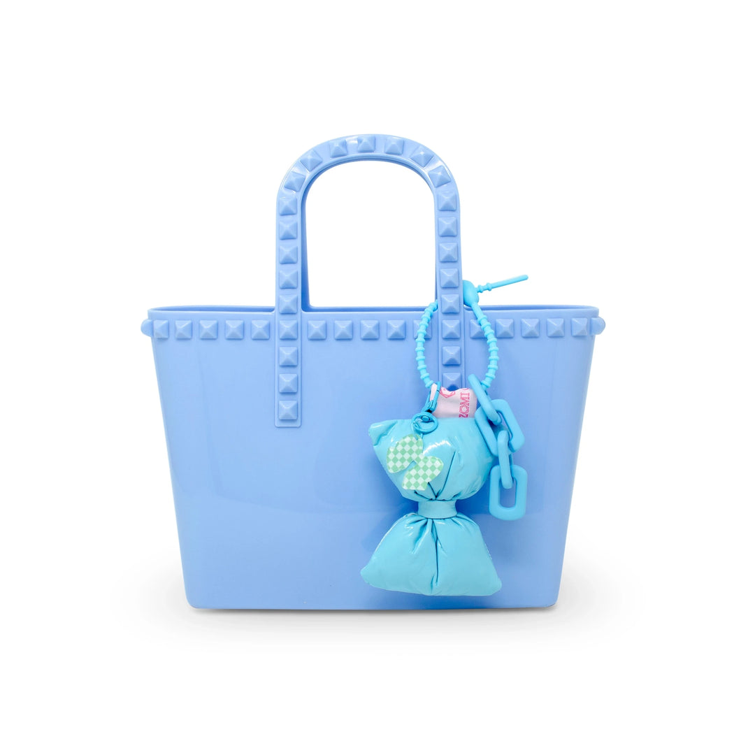 Tiny Jelly Stud Tote w/ Puffy Bow Charm - Blue Girl Purse Tiny Treats and Zomi Gems 