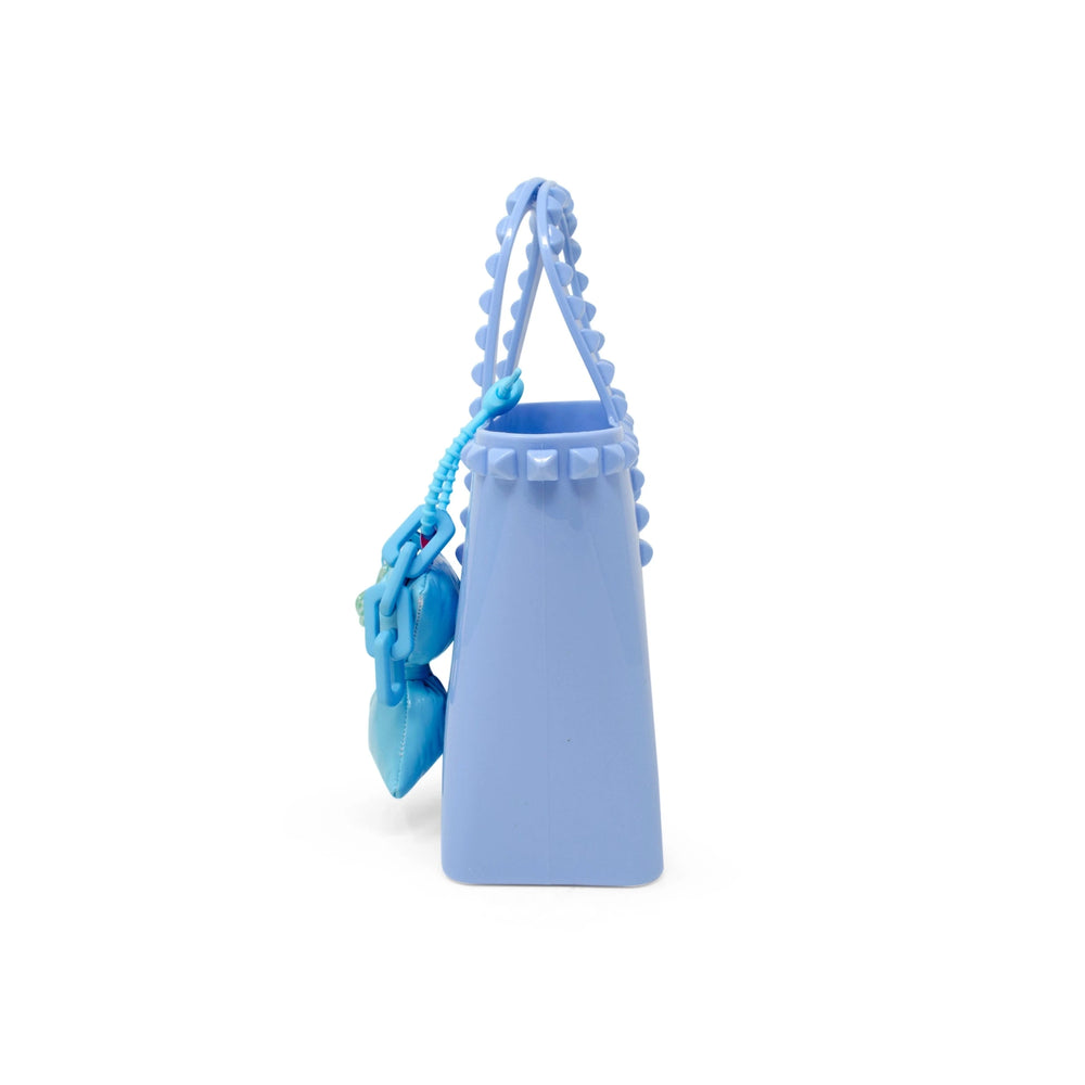 Tiny Jelly Stud Tote w/ Puffy Bow Charm - Blue Girl Purse Tiny Treats and Zomi Gems 