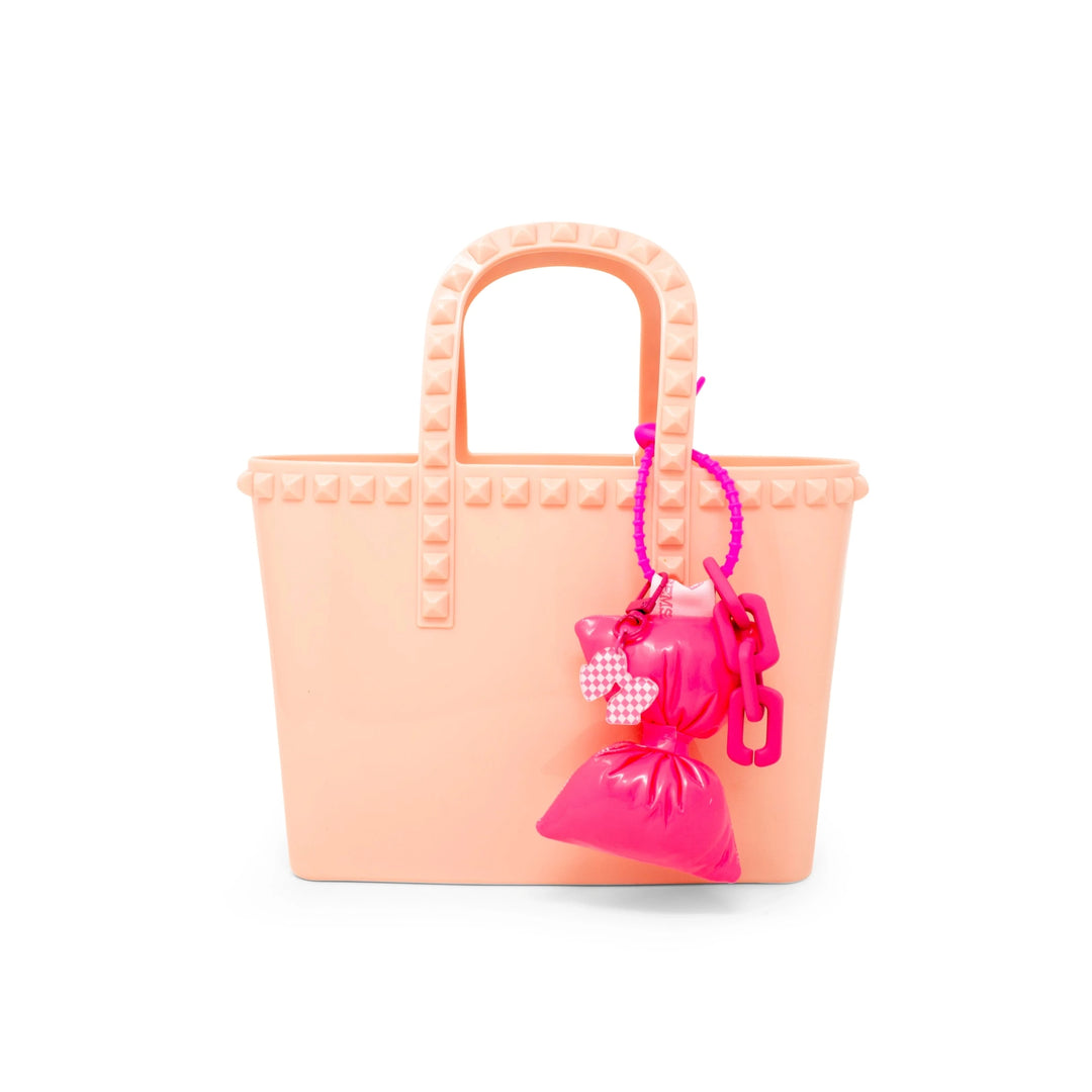 Tiny Jelly Stud Tote w/ Puffy Bow Charm - Light Pink Girl Purse Tiny Treats and Zomi Gems 