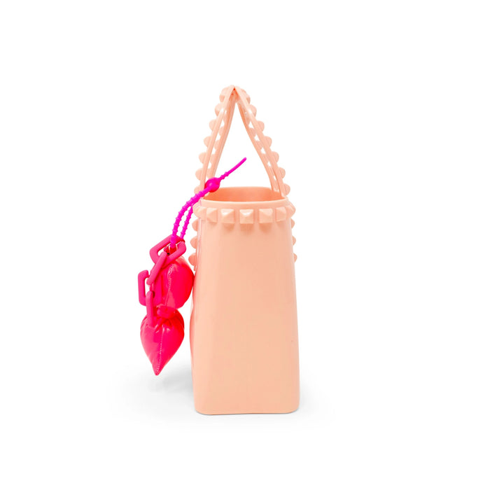 Tiny Jelly Stud Tote w/ Puffy Bow Charm - Light Pink Girl Purse Tiny Treats and Zomi Gems 