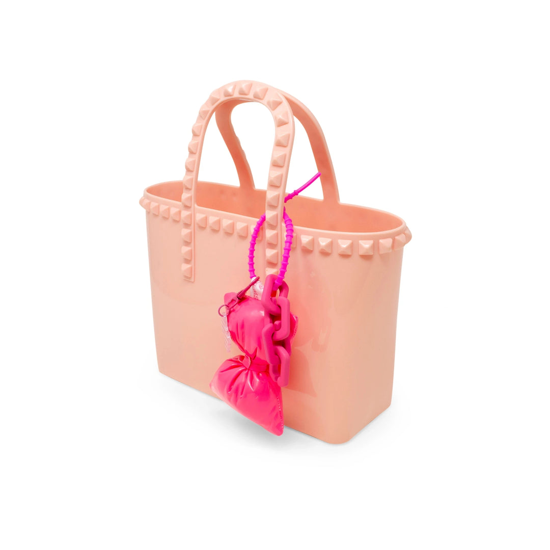 Tiny Jelly Stud Tote w/ Puffy Bow Charm - Light Pink Girl Purse Tiny Treats and Zomi Gems 