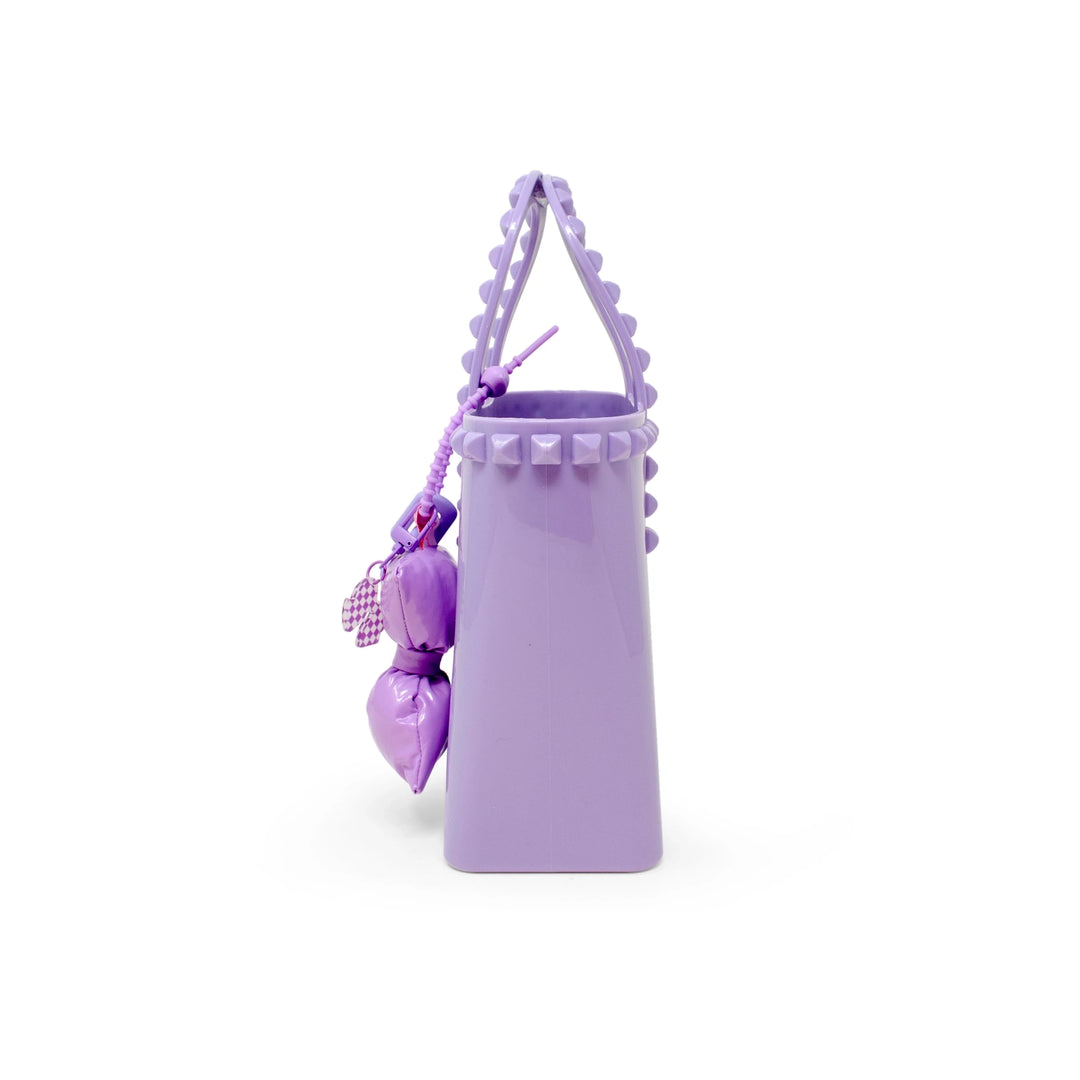 Tiny Jelly Stud Tote w/ Puffy Bow Charm - Purple Girl Purse Tiny Treats and Zomi Gems 