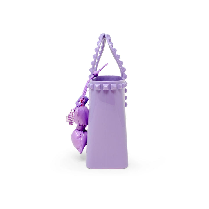 Tiny Jelly Stud Tote w/ Puffy Bow Charm - Purple Girl Purse Tiny Treats and Zomi Gems 