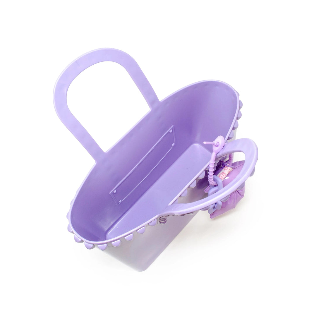 Tiny Jelly Stud Tote w/ Puffy Bow Charm - Purple Girl Purse Tiny Treats and Zomi Gems 