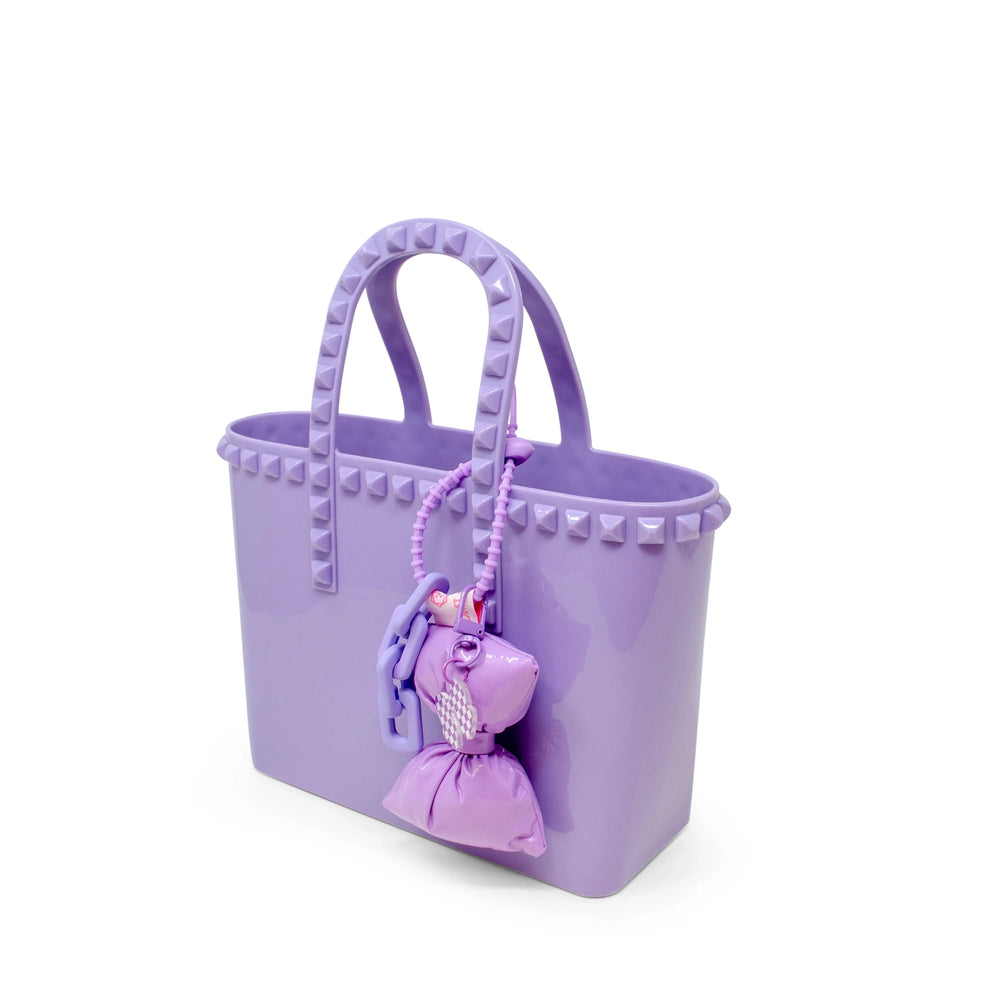 Tiny Jelly Stud Tote w/ Puffy Bow Charm - Purple Girl Purse Tiny Treats and Zomi Gems 