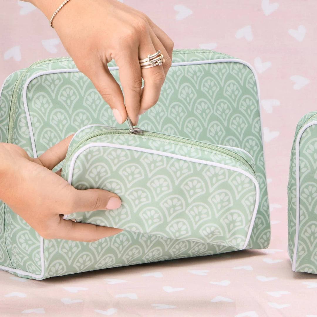 Toiletry Bag- Green Patterned Cosmetic/Accessories Bags Weezie 