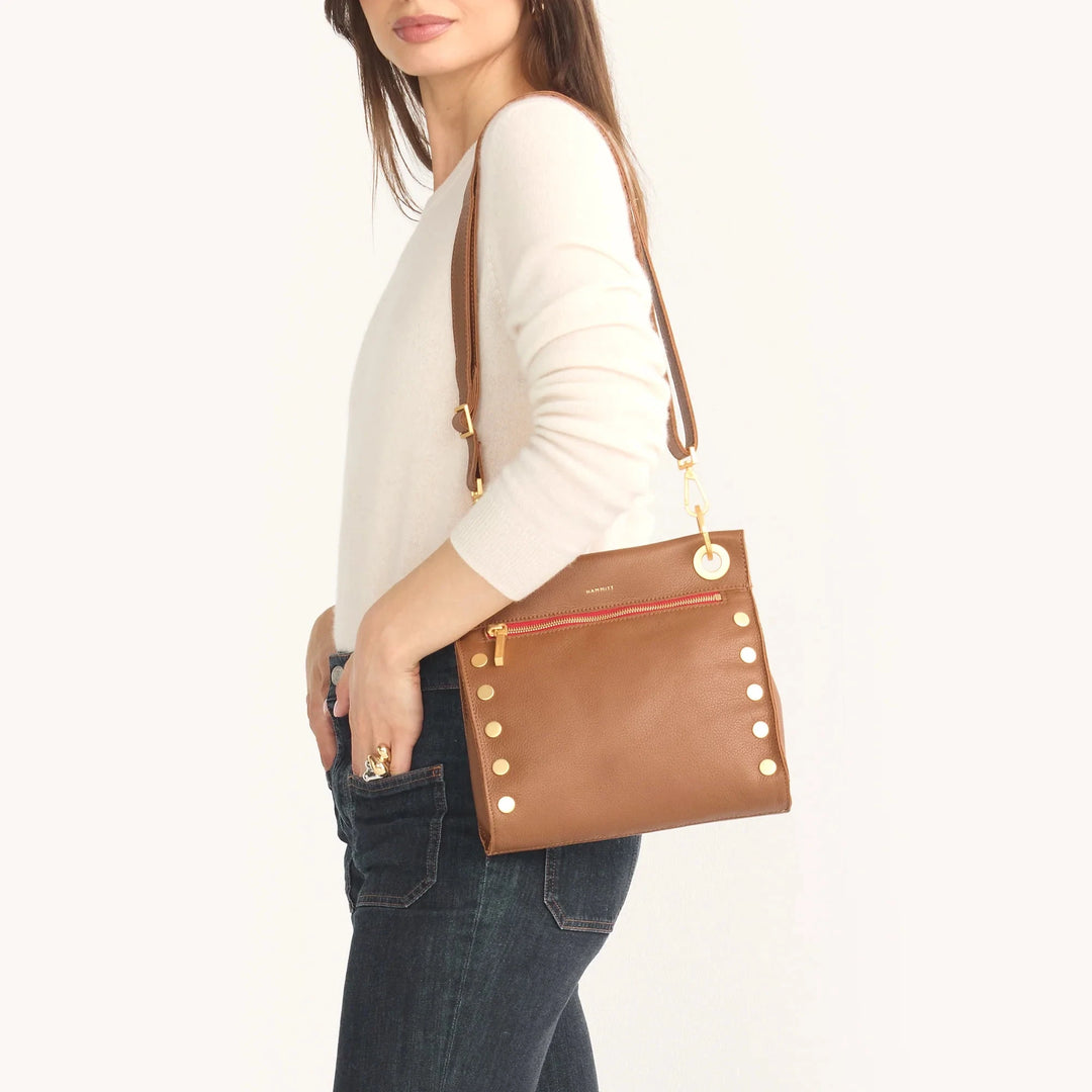 Tony Medium Leather Crossbody Bag - Mahogany Pebble Purse Hammitt 