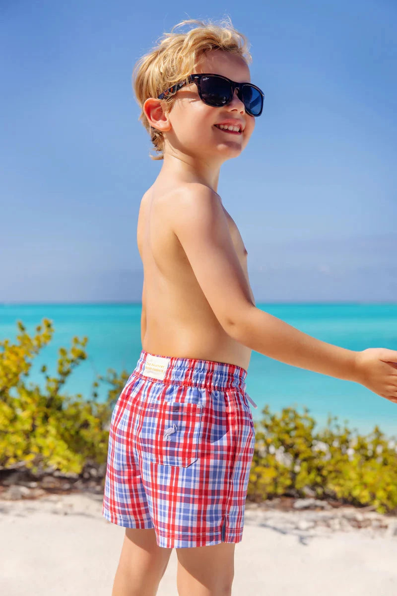 Tortola Swim Trunks - Lawn Party Plaid Boy Bathing Suit Beaufort Bonnet 
