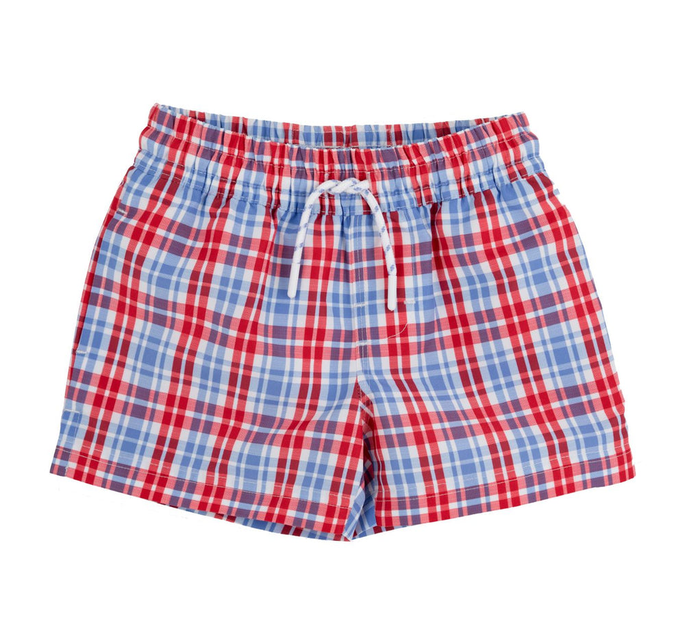 Tortola Swim Trunks - Lawn Party Plaid Boy Bathing Suit Beaufort Bonnet 