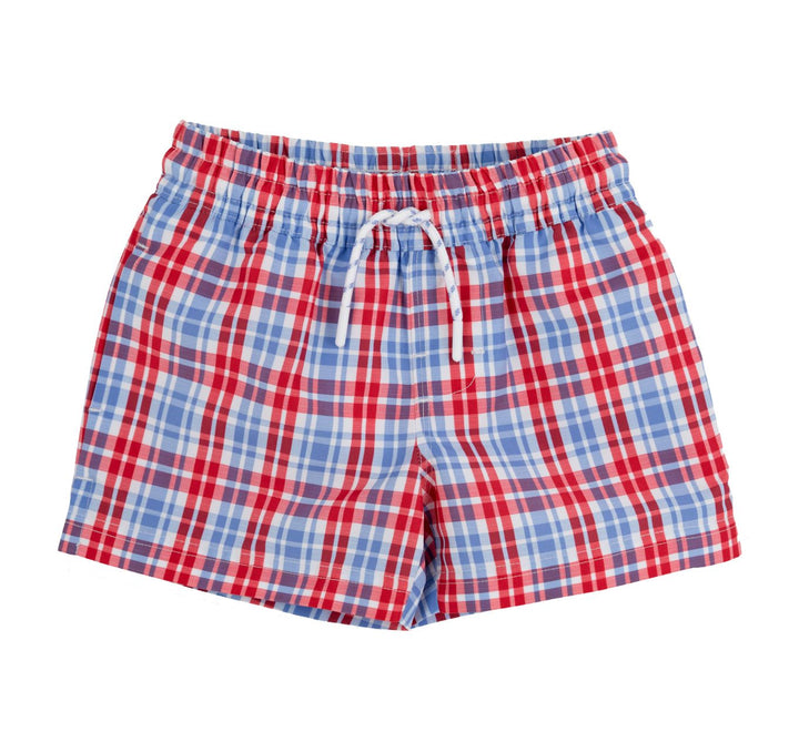 Tortola Swim Trunks - Lawn Party Plaid Boy Bathing Suit Beaufort Bonnet 