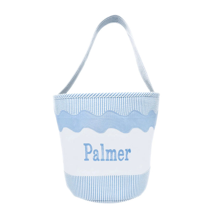 Toy Tote/Gifting Bucket - Blue Seersucker Easter Basket Bits & Bows 