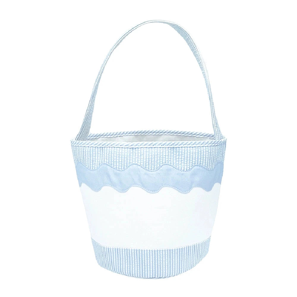 Toy Tote/Gifting Bucket - Blue Seersucker Easter Basket Bits & Bows 