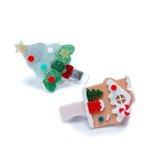 Tree and Gingerbread House Set Alligator Clips Hair Accessories Lillies and Roses 