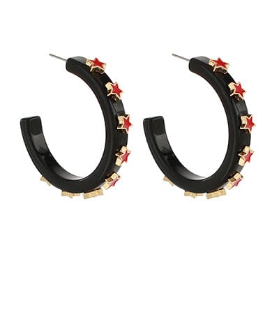 Trimmed Star Acetate Hoops Womens Earrings Golden Stella Black 